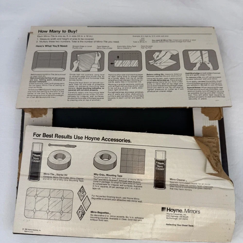 Vintage 1982 Hoyne Mirro-Tile 12x12 Glass Mirror Wall Tiles Set of 4 Retro DIY